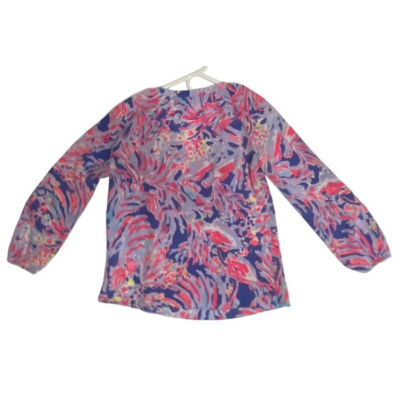 Lilly Pulitzer Women's XS Long Sleeve V-Neck Silk Elsa Top Pink Purple White - Picture 7 of 12